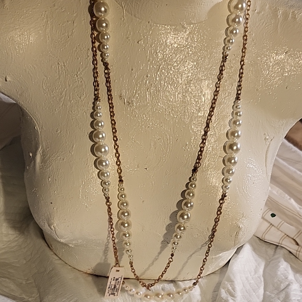 NWT Lonna & LilLy Gold and White Pearl Long-Strand Necklace